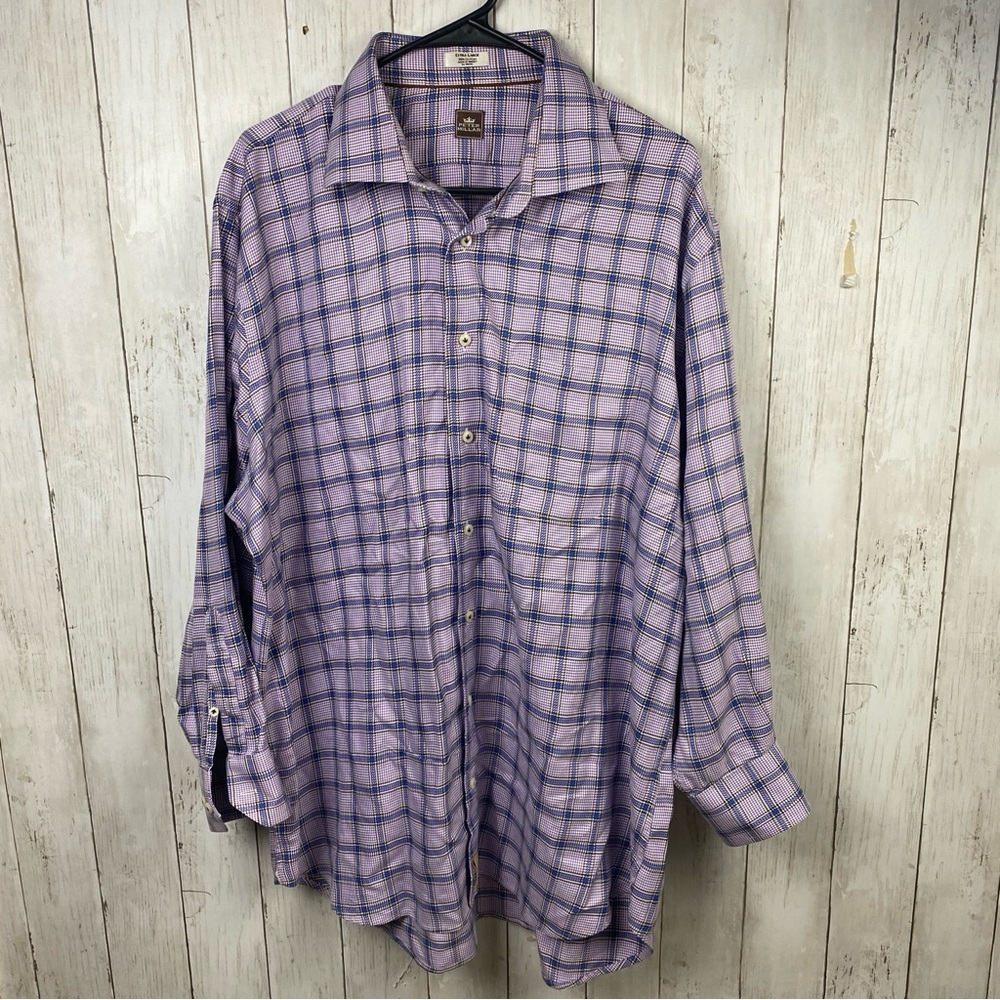 Peter Millar Button Down Shirt Men's XL Extra Large Purple Blue Plaid Cotton